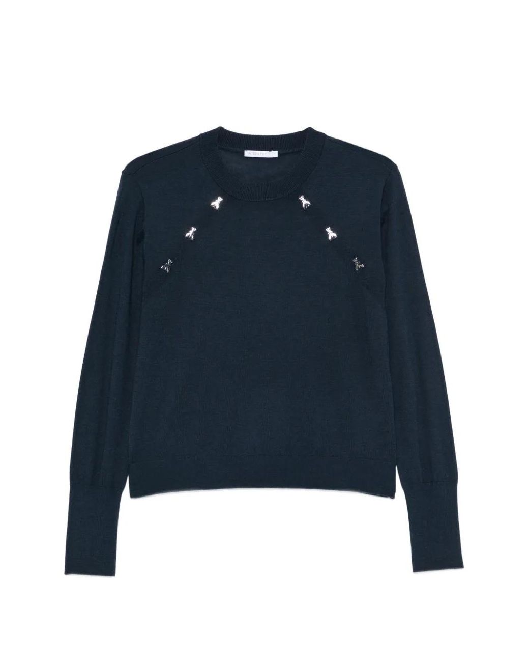 Patrizia Pepe Blue Fly-Embellished Wool Knit