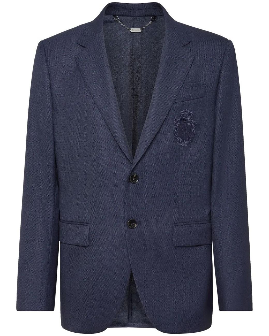 Billionaire Blue Embroidered-Logo Blazer for men