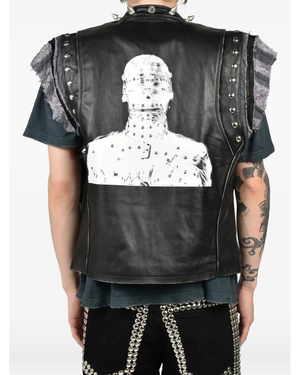 Marking Distance Black Gimp Spike-Embellished Leather Gilet for men