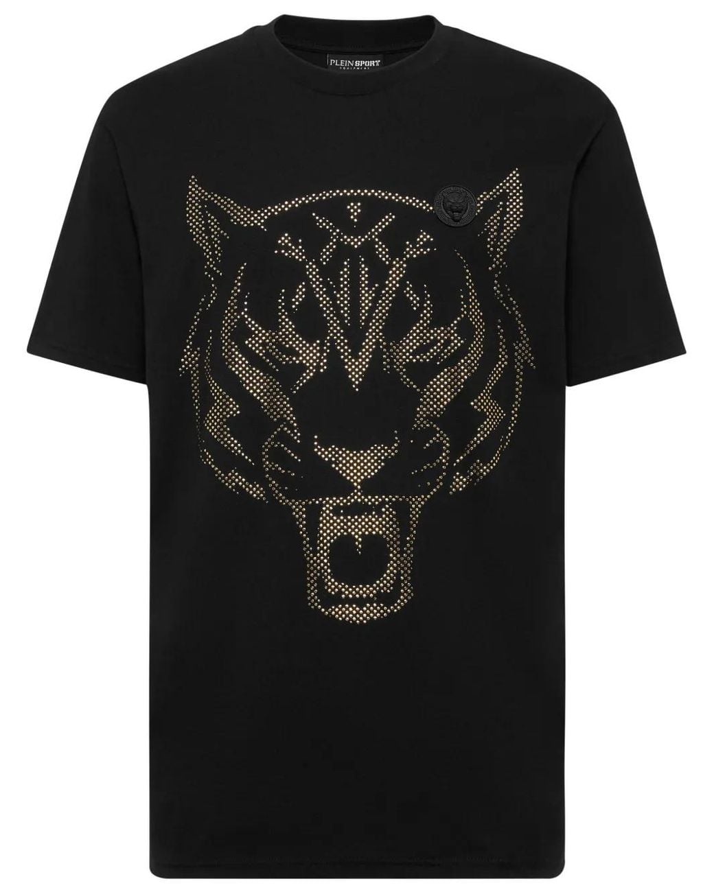 Philipp Plein Black Tiger-Print Logo-Patch T-Shirt for men