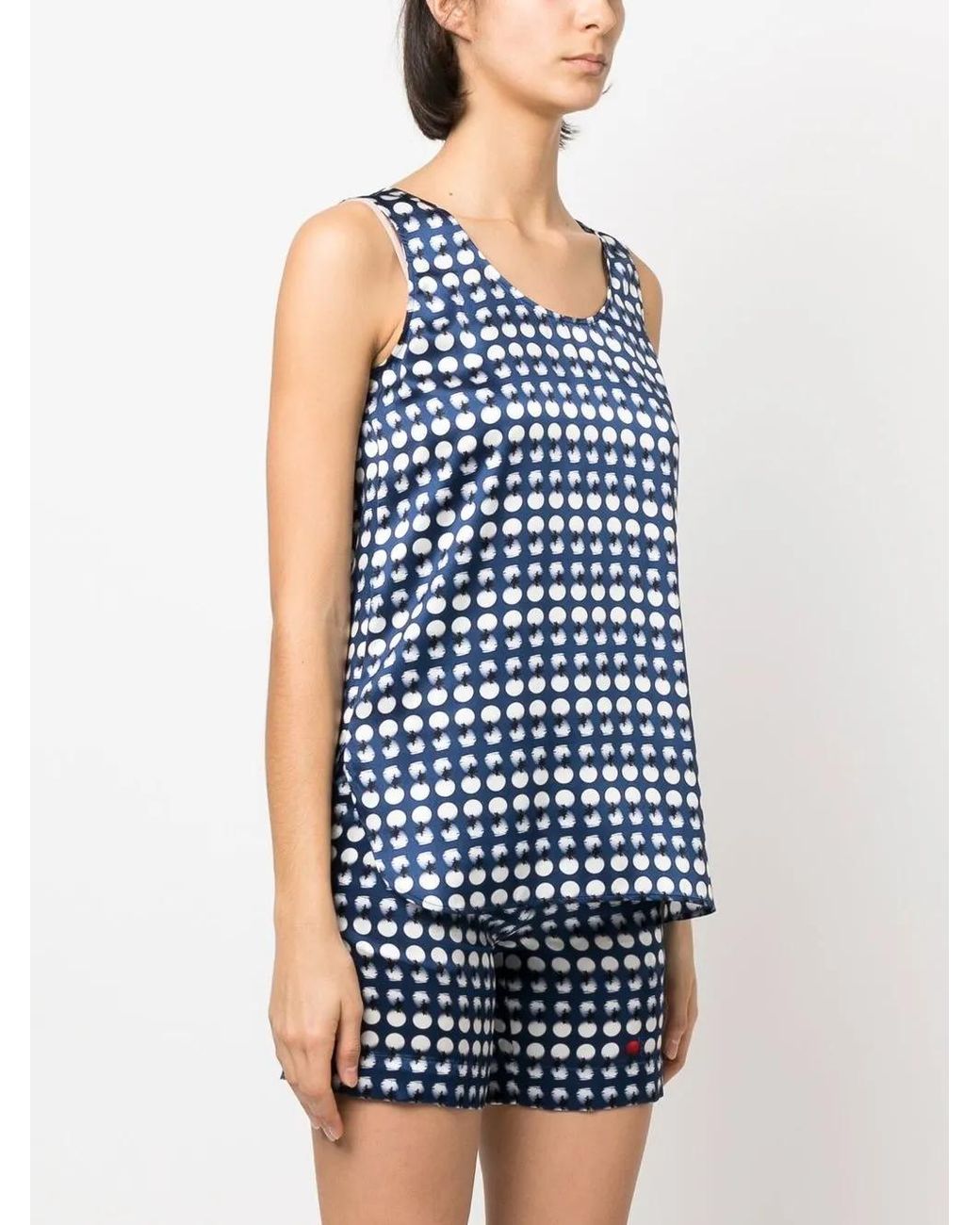 Kiton Blue Polka-Dot Silk Top