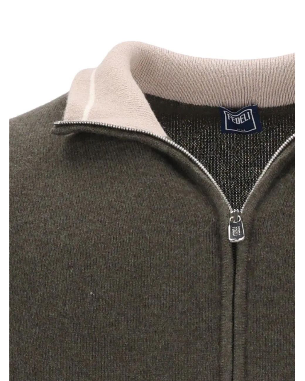Fedeli Gray Zip-Up Cashmere Cardigan for men