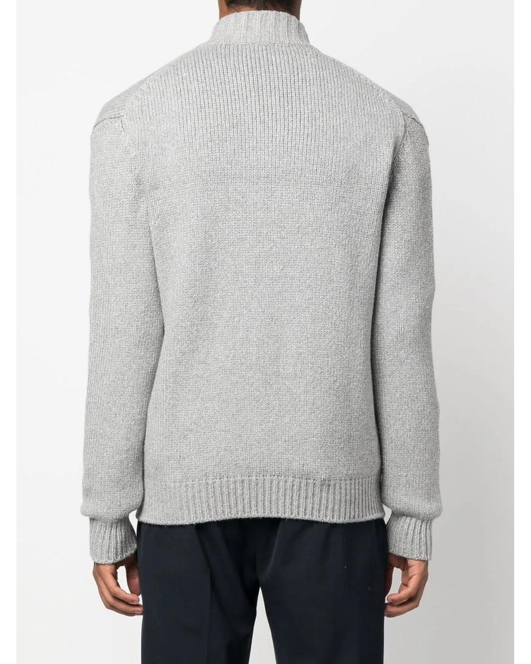 Fedeli Gray High-Neck Zip-Up Cardigan for men