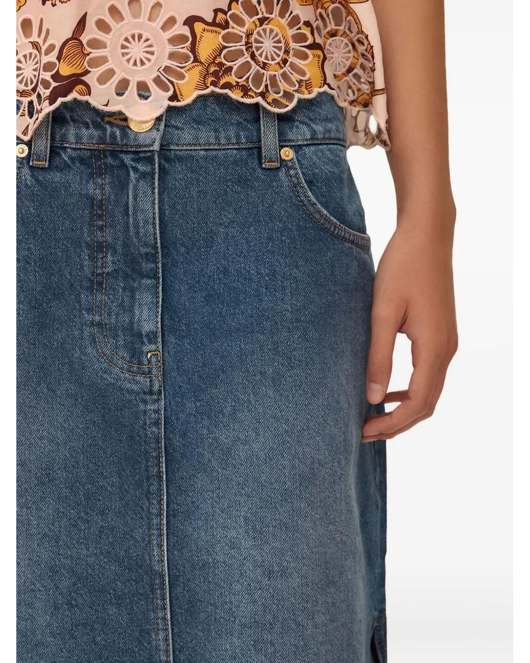 Farm Rio Blue Side-Slit Maxi Skirt