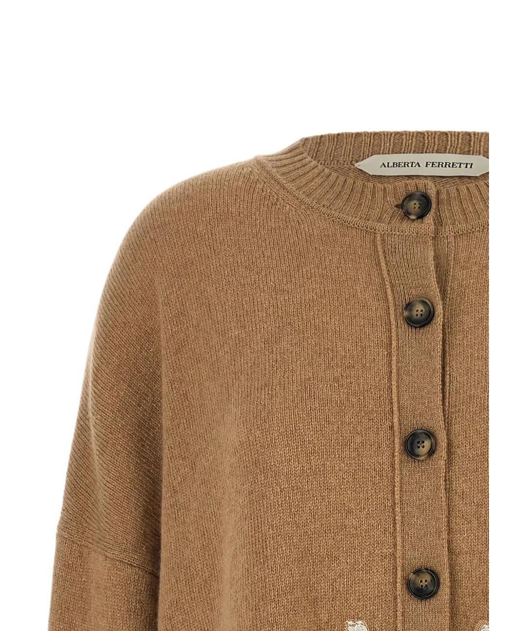 Alberta Ferretti Natural Lace-Insert Cardigan