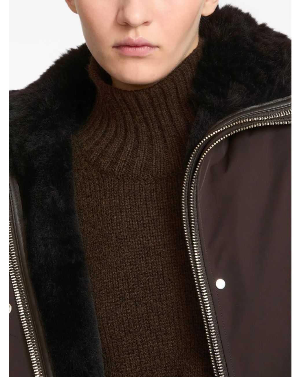Yves Salomon Brown Shearling-Trim Hooded Parka