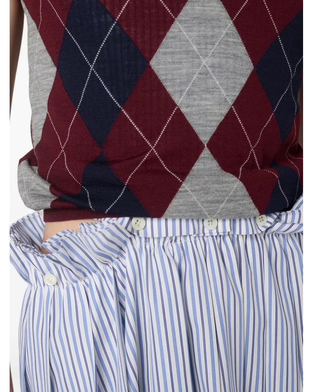Miu Miu Red Argyle Intarsia-Knit Polo Shirt