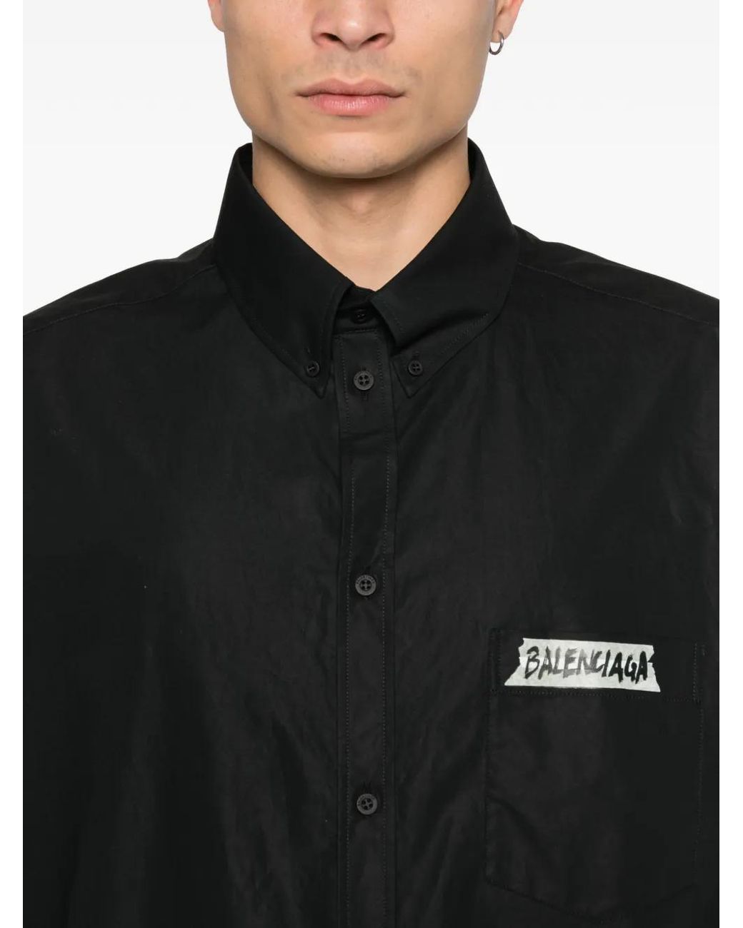 Balenciaga Black Masking-Tape Long-Sleeve Shirt Large-Fit for men
