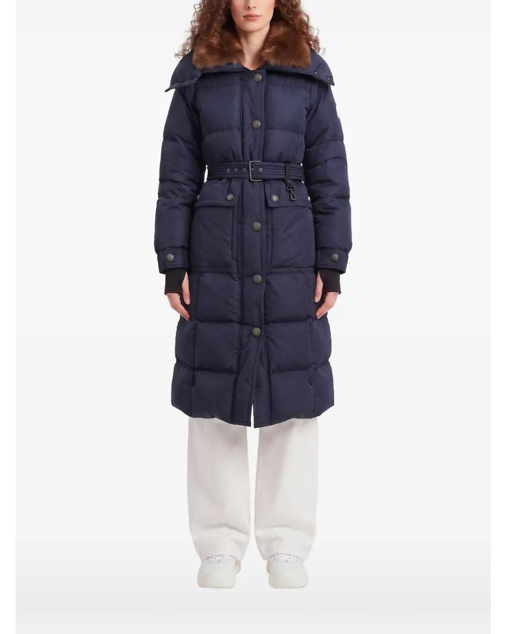 Moncler Blue Gelissette Shearling-Collar Down Coat