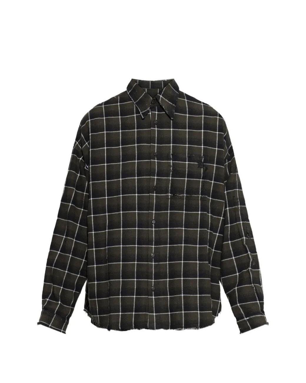 M I S B H V Black Tartan Plaid-Pattern Distressed-Effect Shirt for men