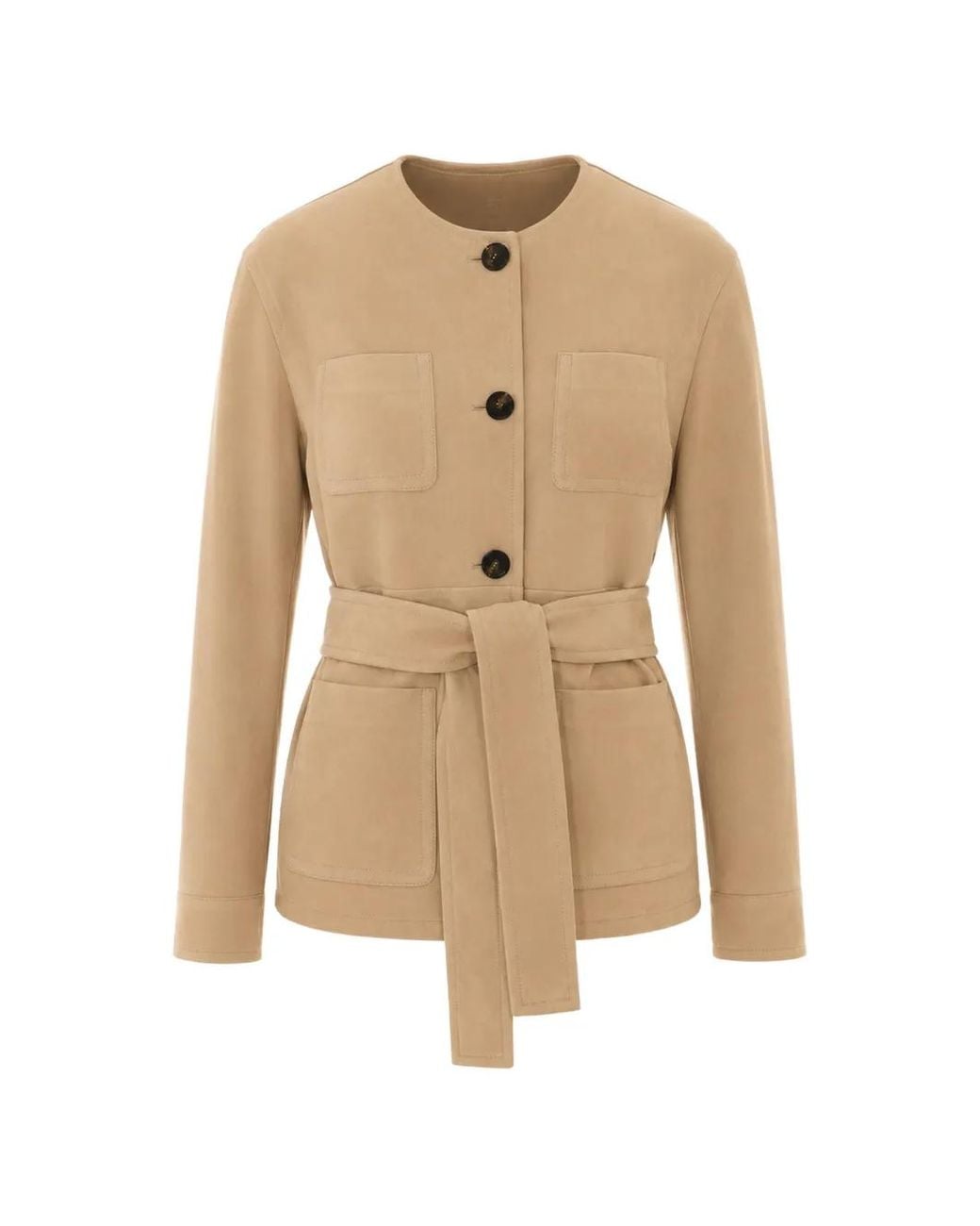 Max Mara Natural Veste En Daim À Taille Ceinturée