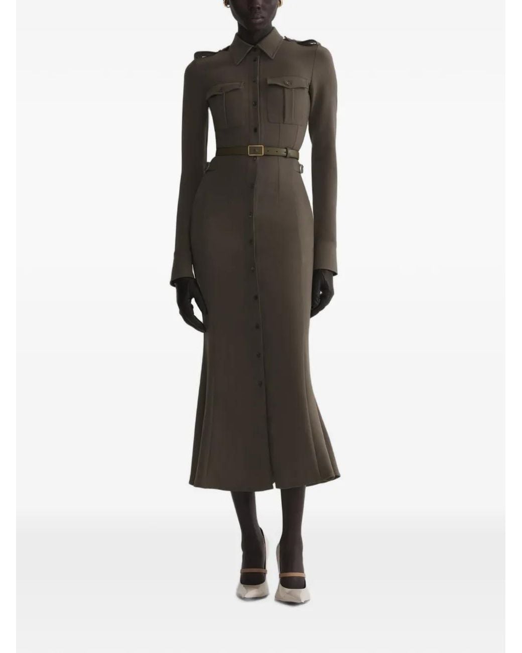Mugler Black Kaki Military Shirt Dress