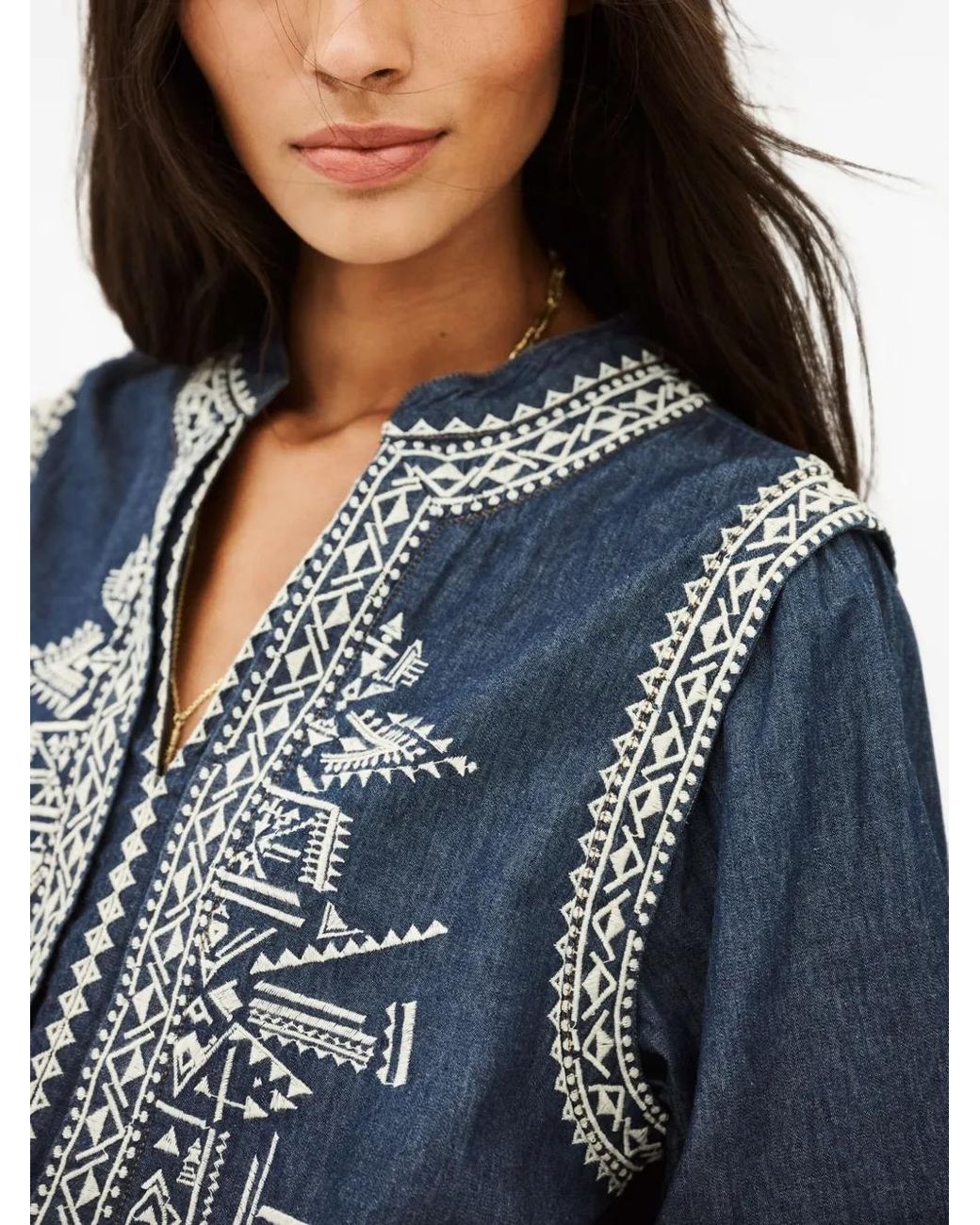 Ba&sh Blue Bestickte Laura Bluse