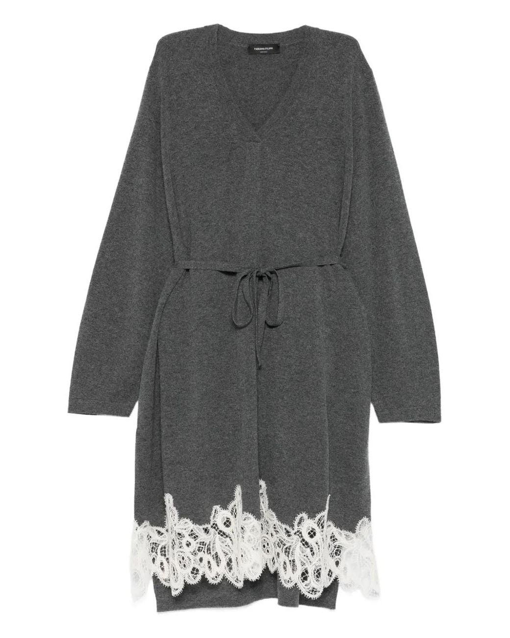 Fabiana Filippi Gray Lace-Trim Tie-Fastening Dress