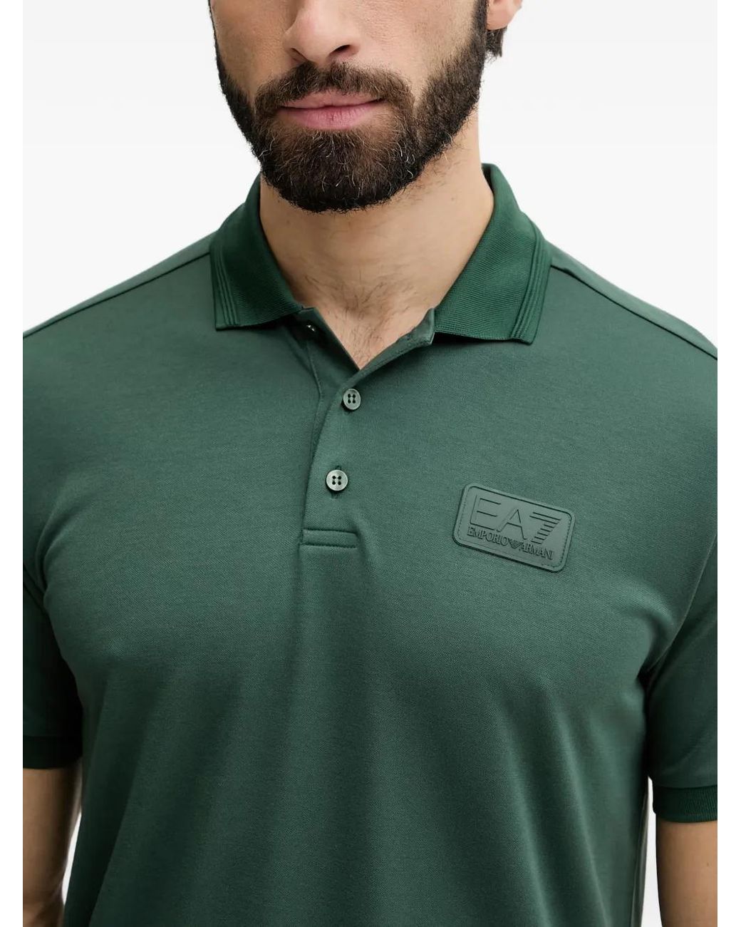 EA7 Green Logo-Patch Short-Sleeve Polo Shirt for men