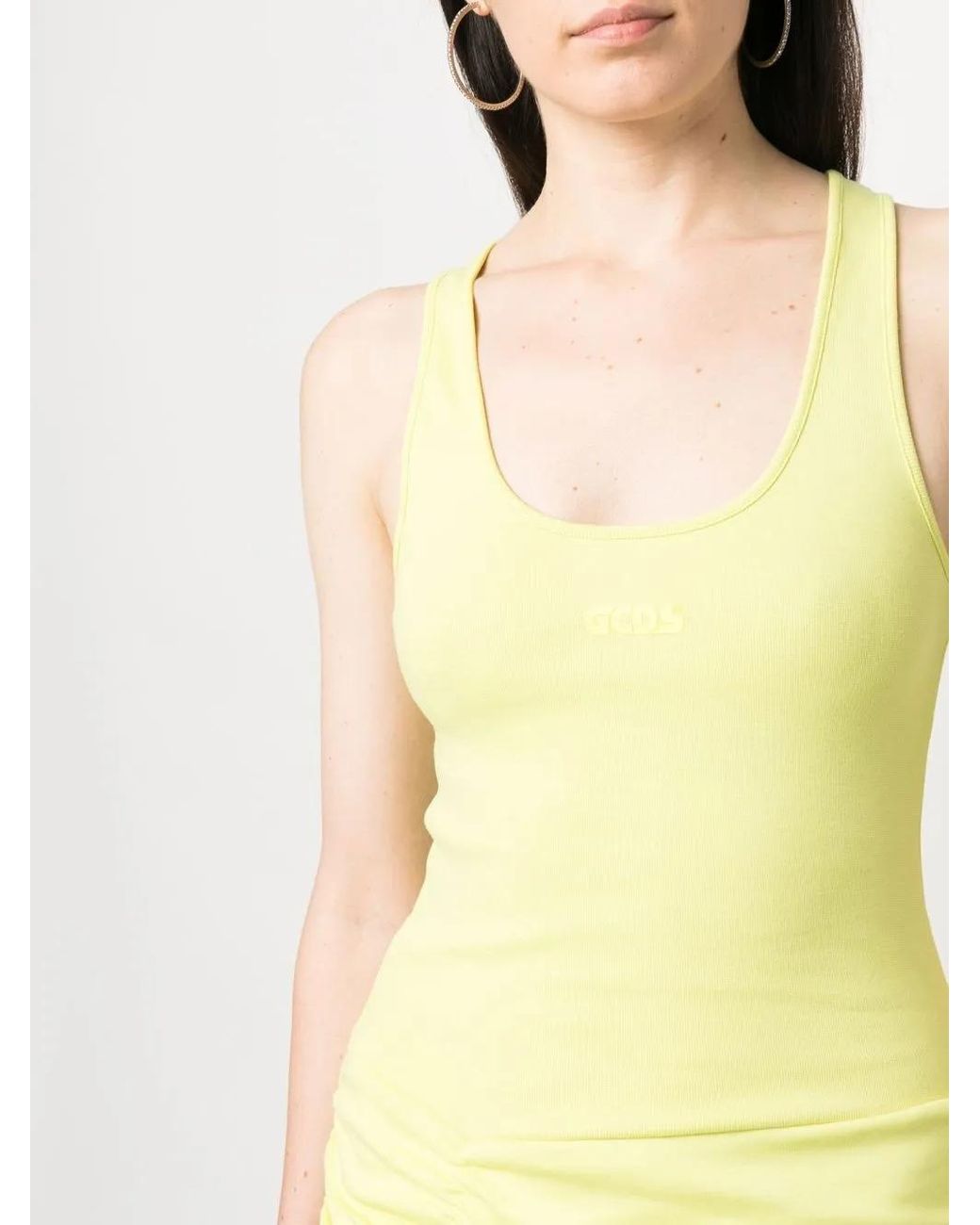 Gcds Yellow Gathered-Detail Sleeveless Cotton Dress