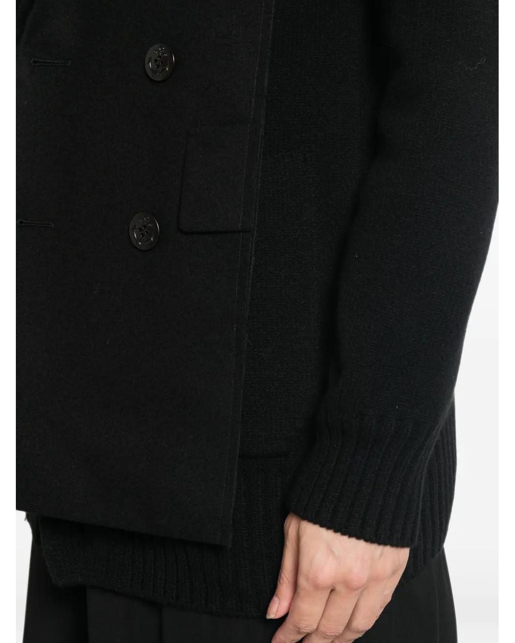 Sacai Black Double-Breasted Layered Cardigan