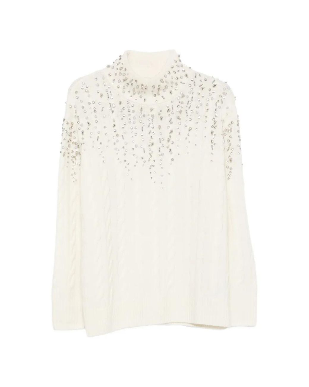 ERMANNO FIRENZE White Crystal-Embellished Cable-Knit Sweater