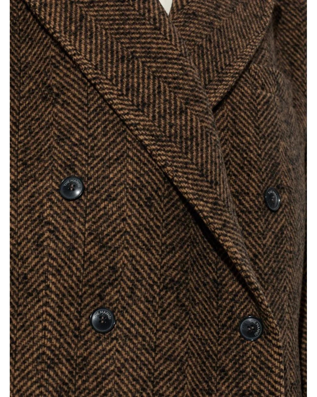 The Mannei Brown Herringbone Double-Breasted Coat