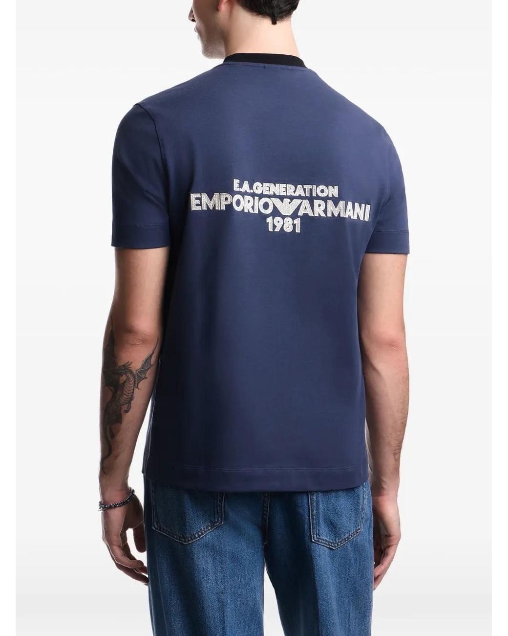 Emporio Armani Blue T-Shirt En Coton À Détail De Logo for men