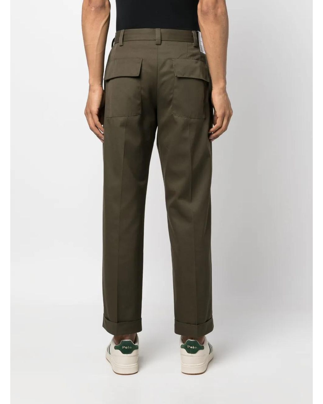 PT Torino Green Pressed-Crease Straight-Leg Trousers for men