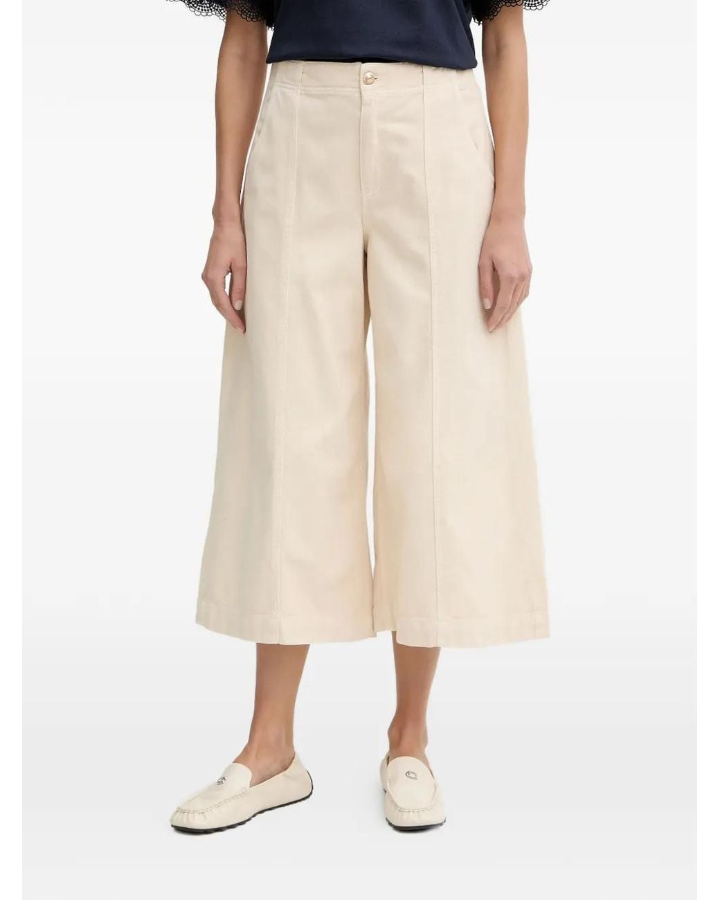 Twinset Natural Pantalon Palazzo Crop À Empiècements Contrastants