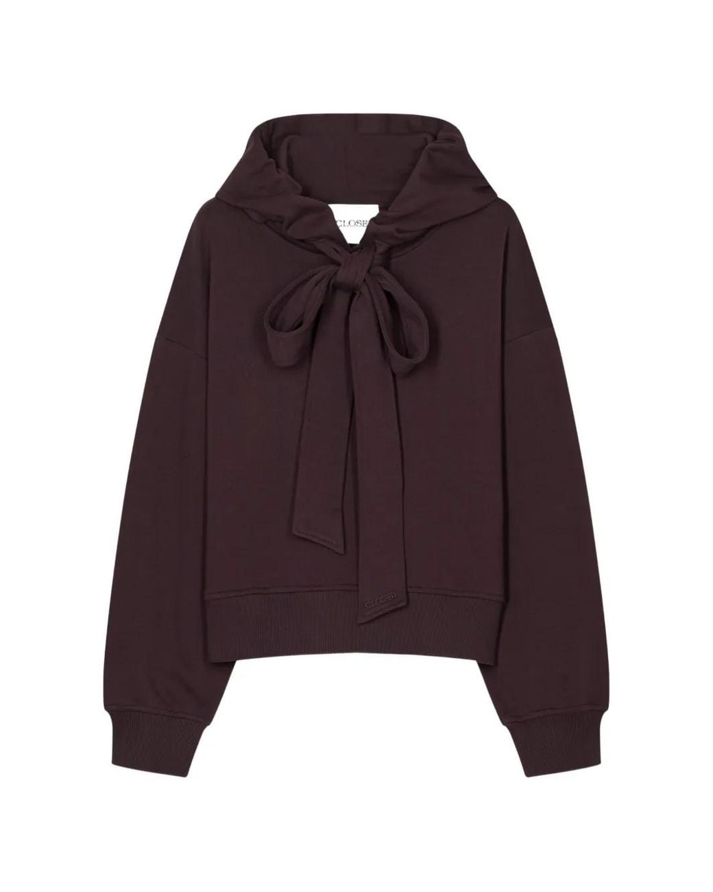 Closed Purple Pussy-Bow Dropped-Shoulder Hoodie