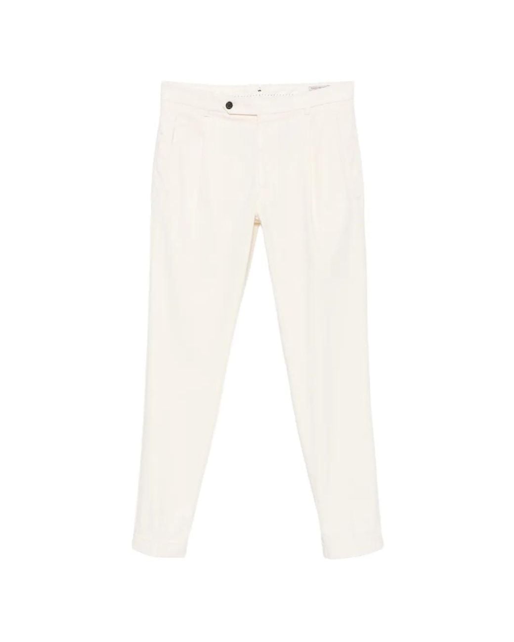 Berwich White Retro Long Pleated Trousers for men