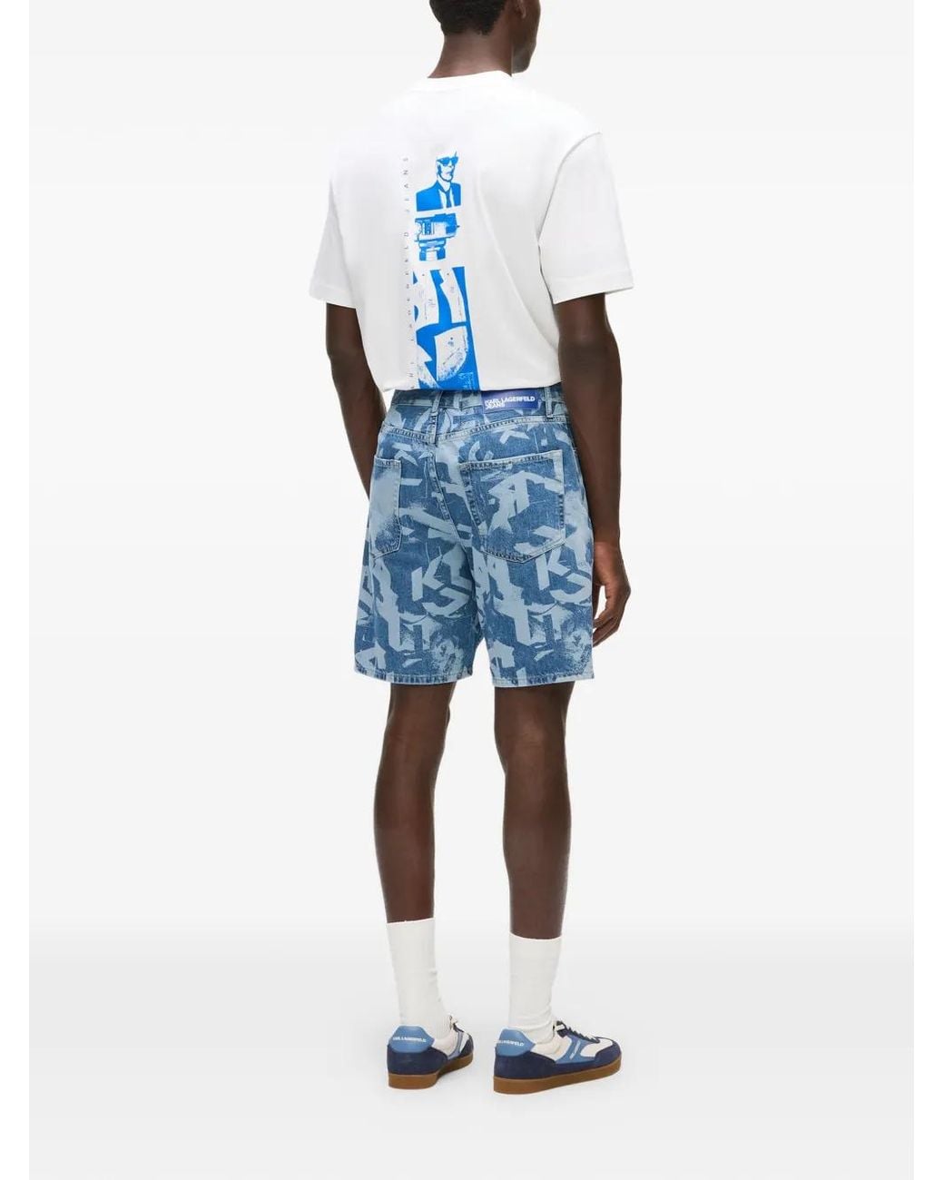 Karl Lagerfeld Blue All-Over Print Shorts for men
