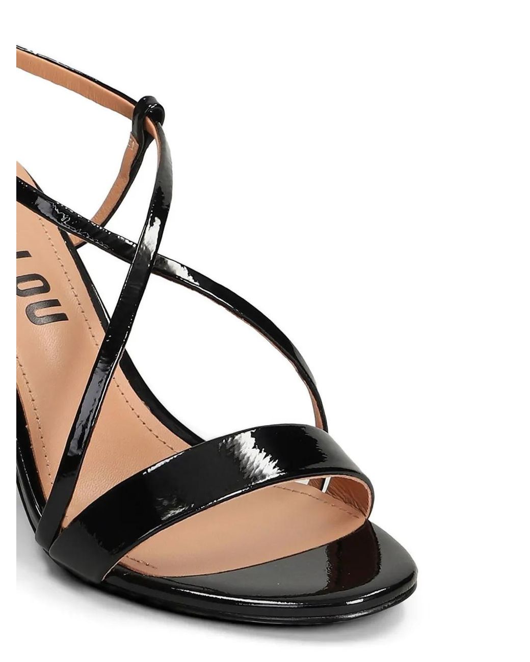 Bibi Lou Black Patent-Finish Crossover-Strap Sandals