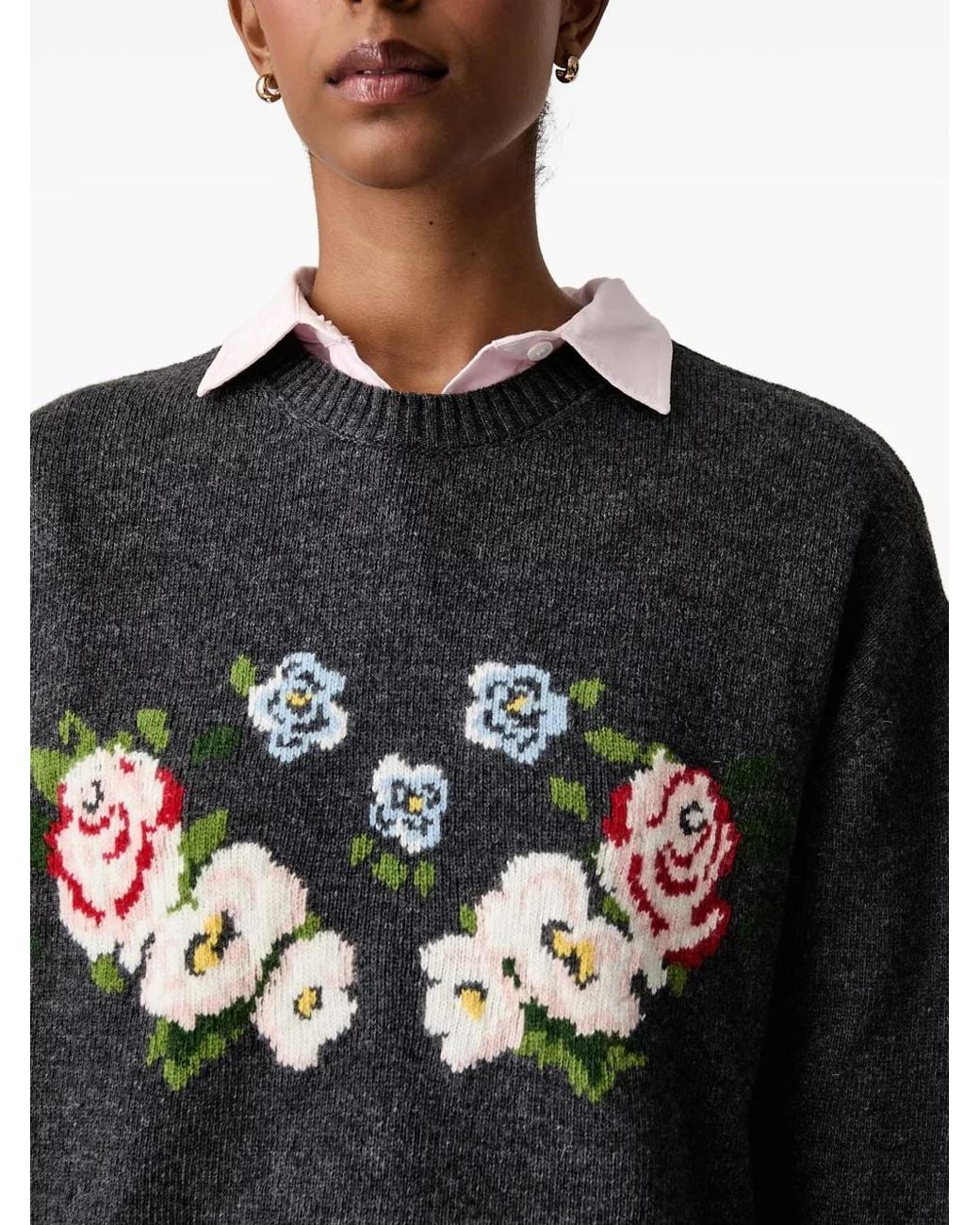 Stine Goya Black Floral-Intarsia Sweater