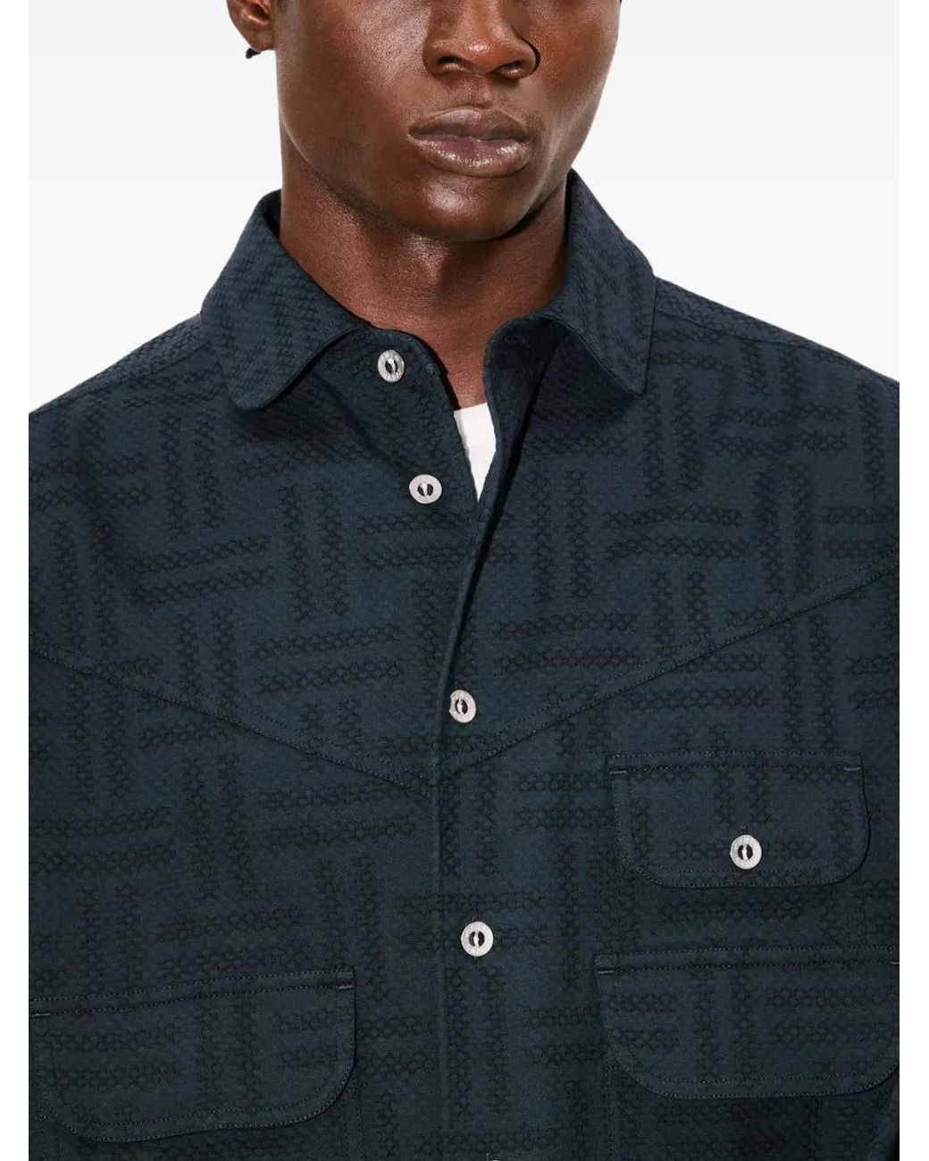 KENZO Black Chest-Pockets Patterned Shirt Jacket for men