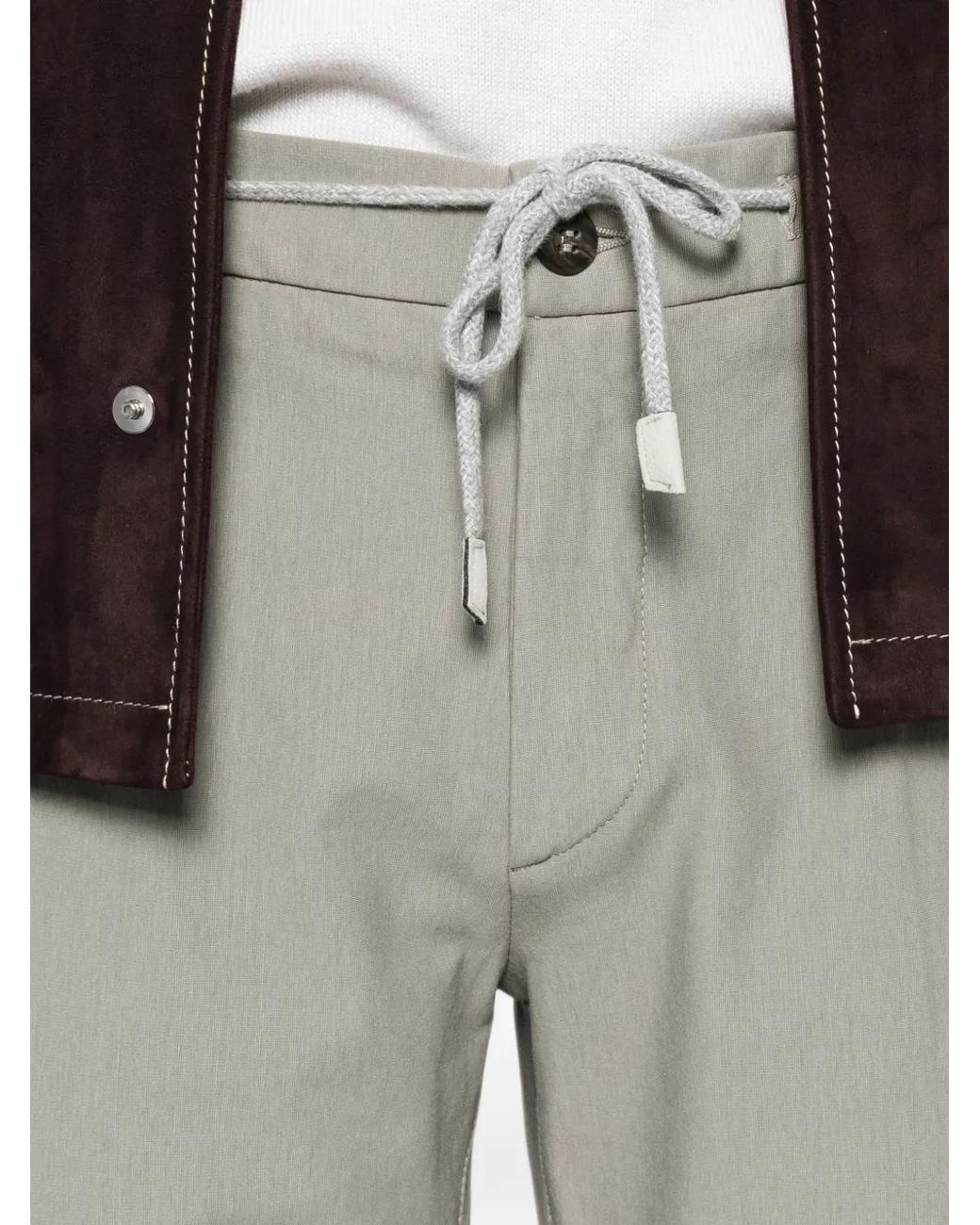 Eleventy Gray Drawstring-Waistband Straight-Leg Trousers for men