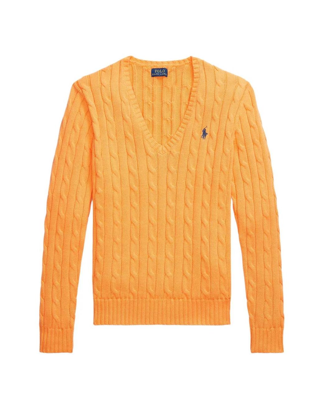 Polo Ralph Lauren Orange Cable-Knit V-Neck Sweater