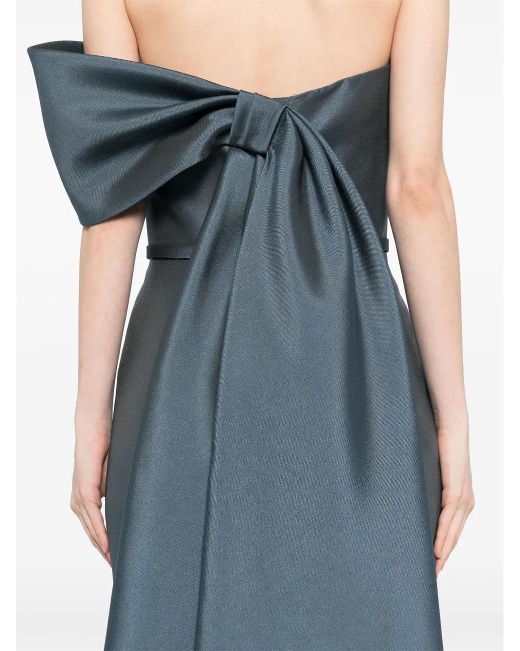 Amsale Blue Asymmetric Bow Gown