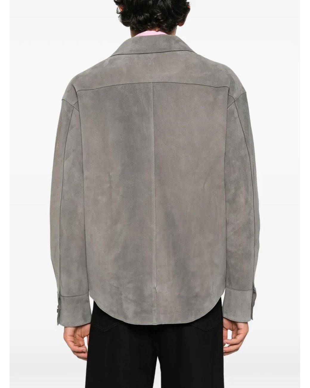 AMI Gray Suede Button-Up Shirt Jacket