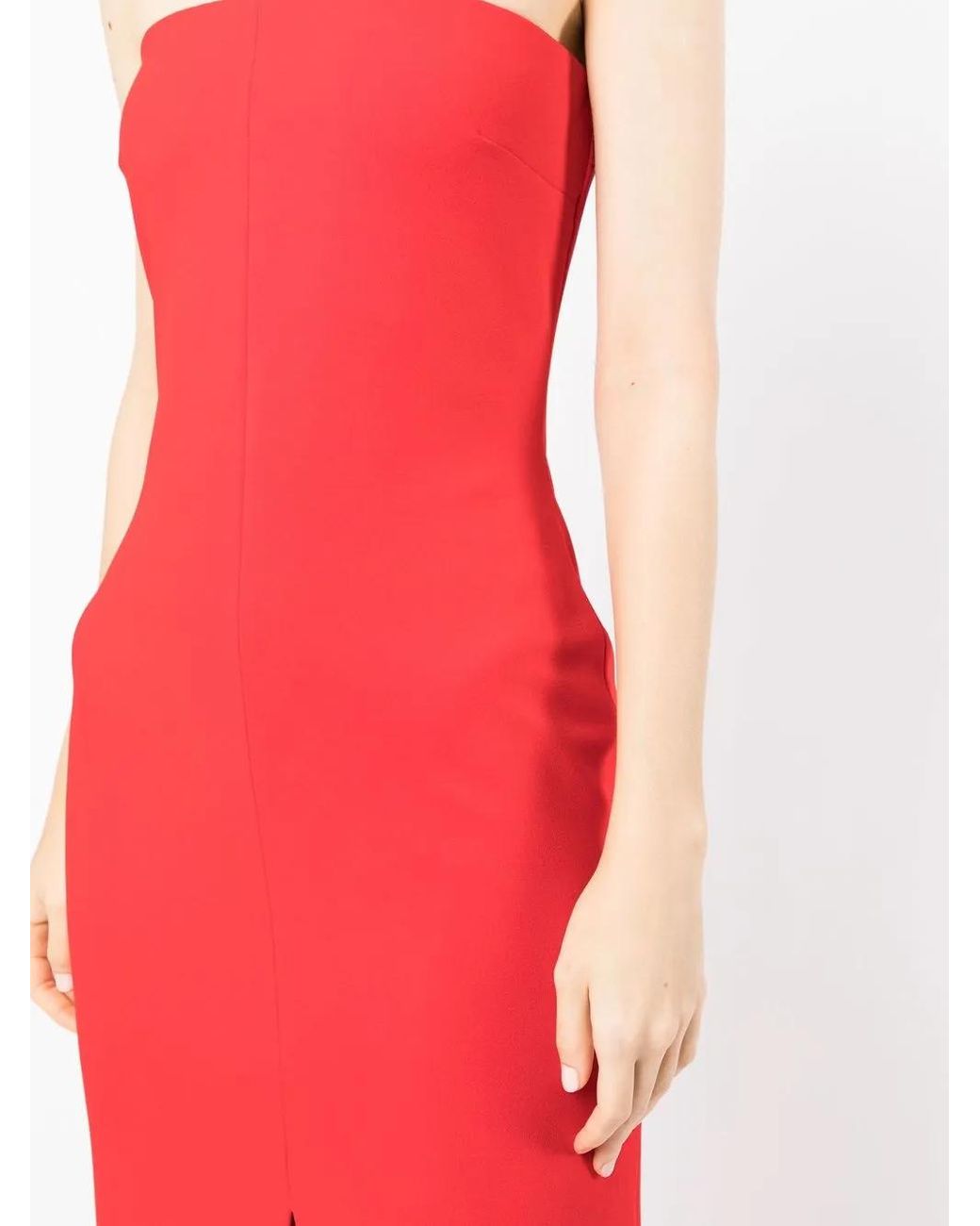 Solace London Red Bysha Strapless Stretch-Crepe Maxi Dress