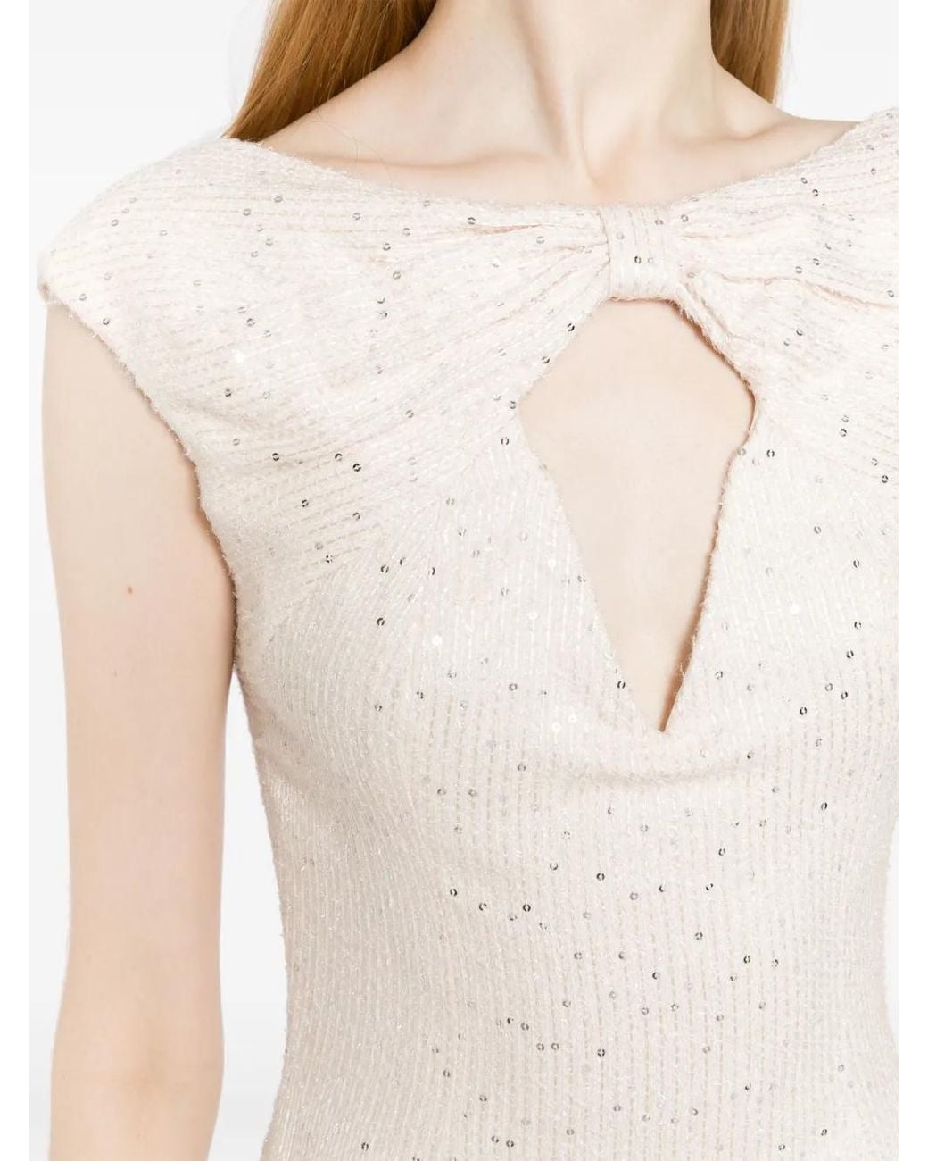 Saiid Kobeisy White Sequin-Embellished Tweed Midi Dress