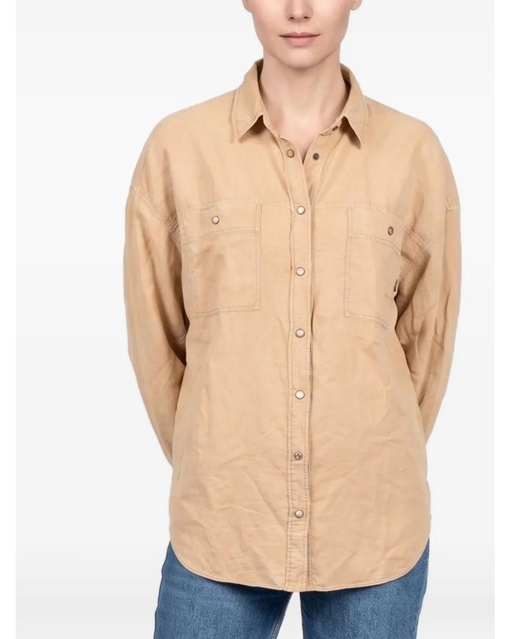 Brunello Cucinelli Natural Snap-Button Chest-Pocket Shirt