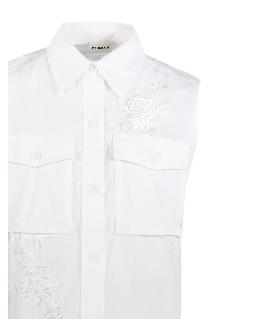 P.A.R.O.S.H. White Embroidered-Detail Pocket Blouse