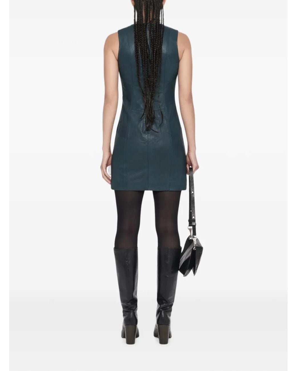 AllSaints Blue Vee Leather Mini Dress