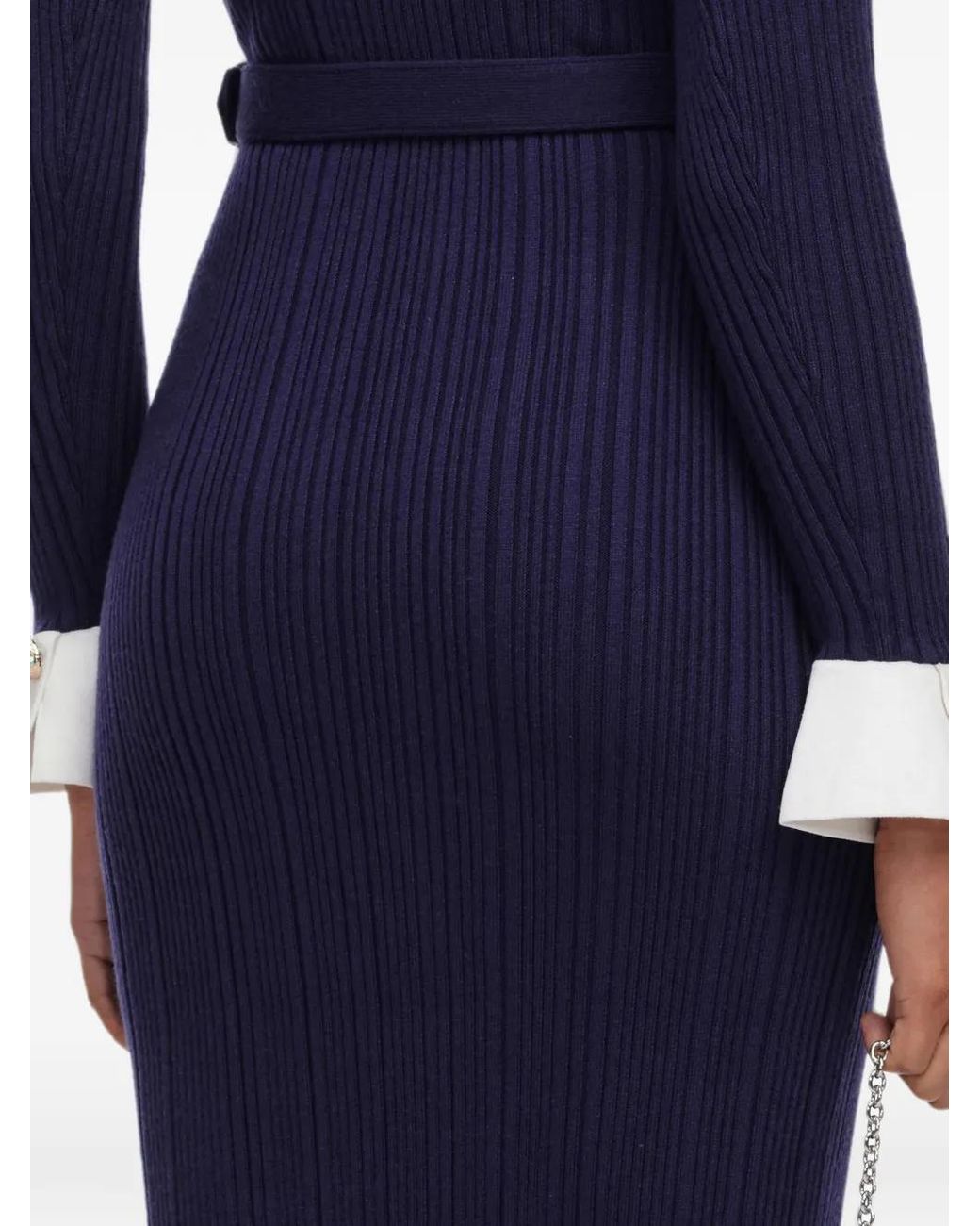 Self-Portrait Blue Flower Rib-Knit Midi Dress