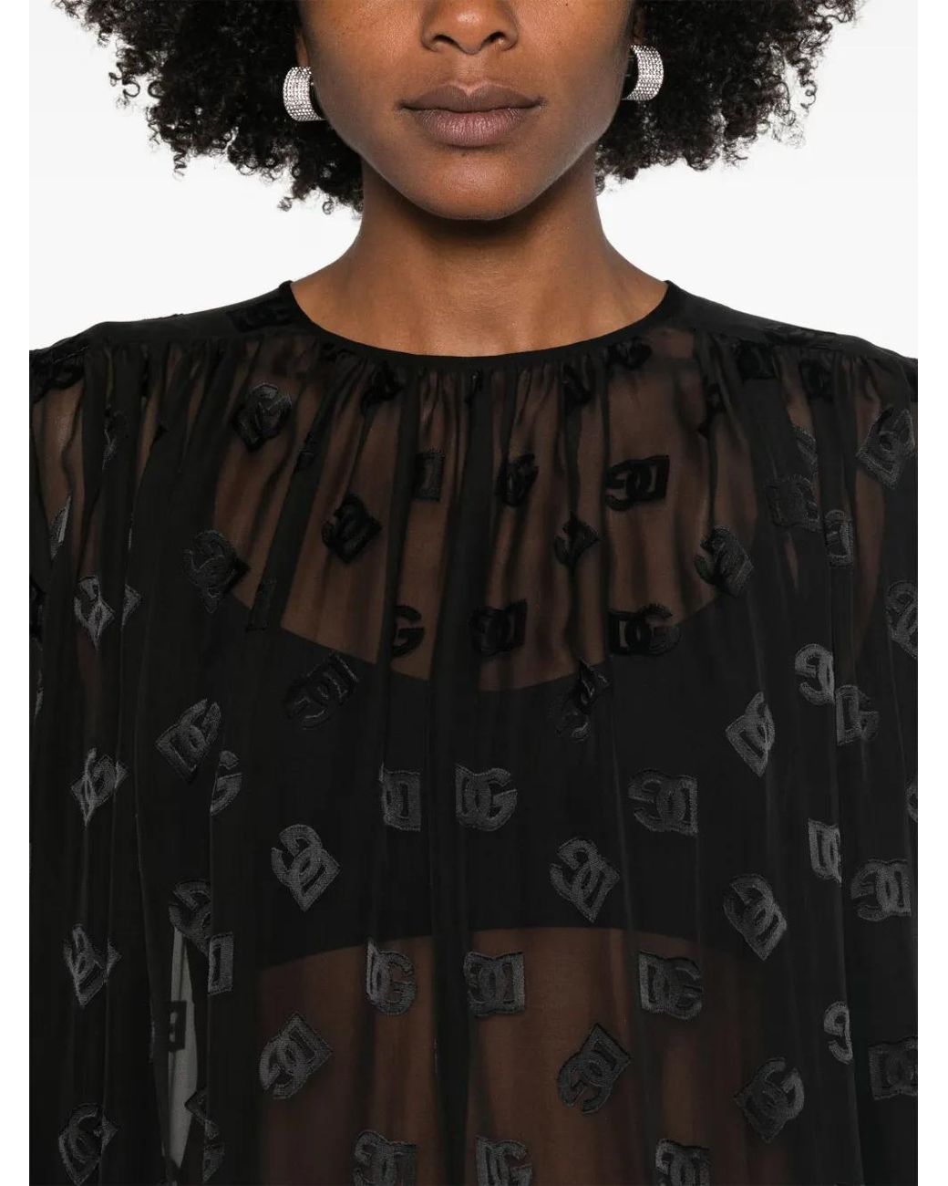 Dolce & Gabbana Black Monogram-Dévore Blouse