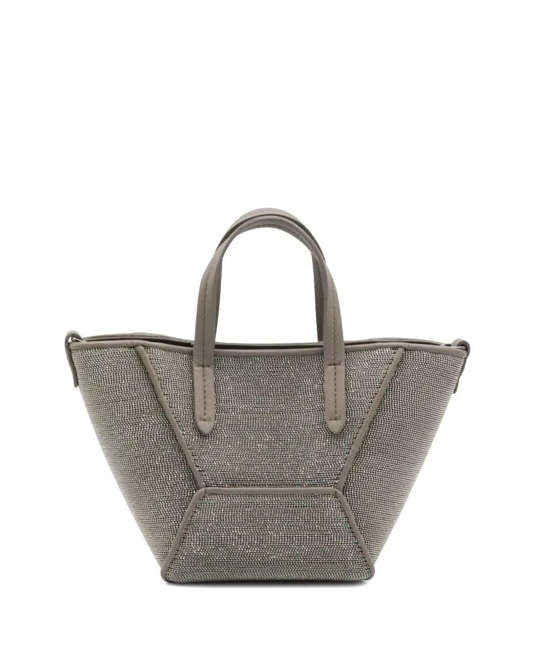 Brunello Cucinelli Gray Leather Tote Bag