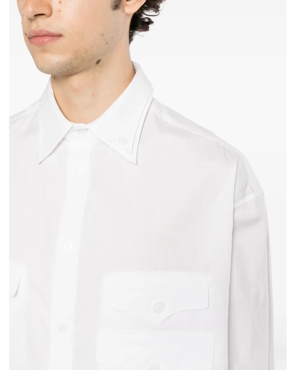 Yohji Yamamoto White Triple-Flap Asymmetry Shirt for men