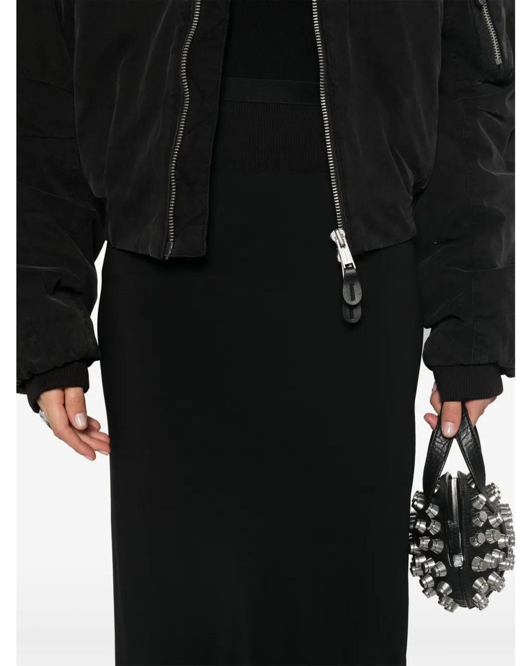 Rick Owens Black Asymmetric Bias-Cut Midi A-Line Skirt