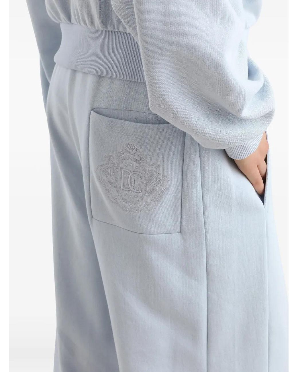 Dolce & Gabbana Blue Fleece Trousers With Embroidery