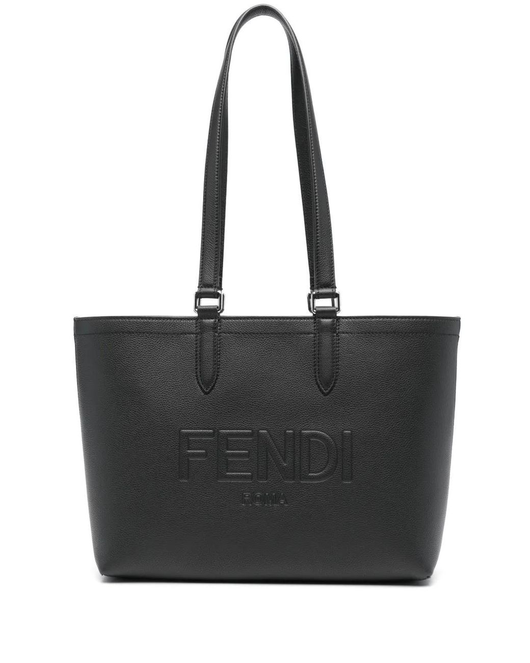 Fendi Black Roma Logo-Embossed Leather Tote Bag for men