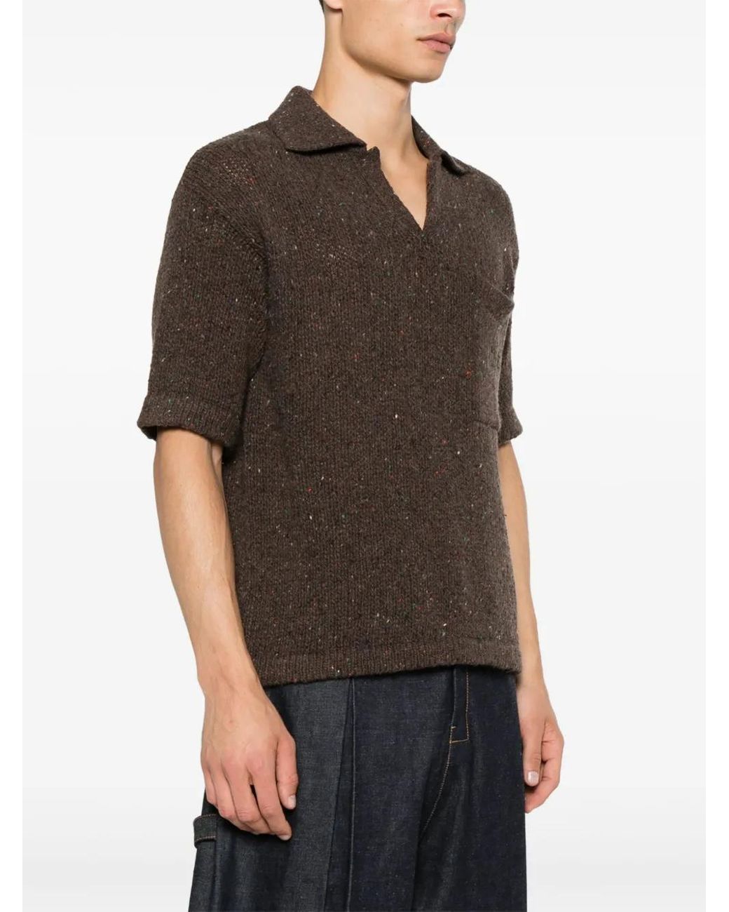 ERL Black Speckle-Knit Polo Sweater