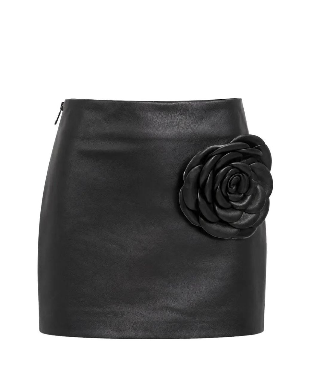 Philipp Plein Black Leather Mini Skirt Flower